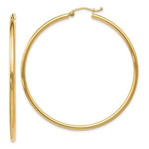 2mm Round Hoop Earrings in 10k Yellow Gold, 51mm (2 Inch)